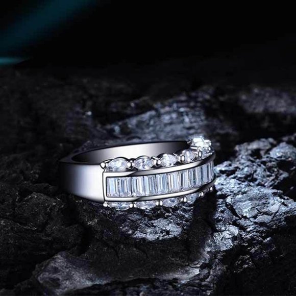 💍 Three Layer Gems Eternity Zircon Silver Fashion Ring for Women, EVGG1420 - Picture 2 of 2